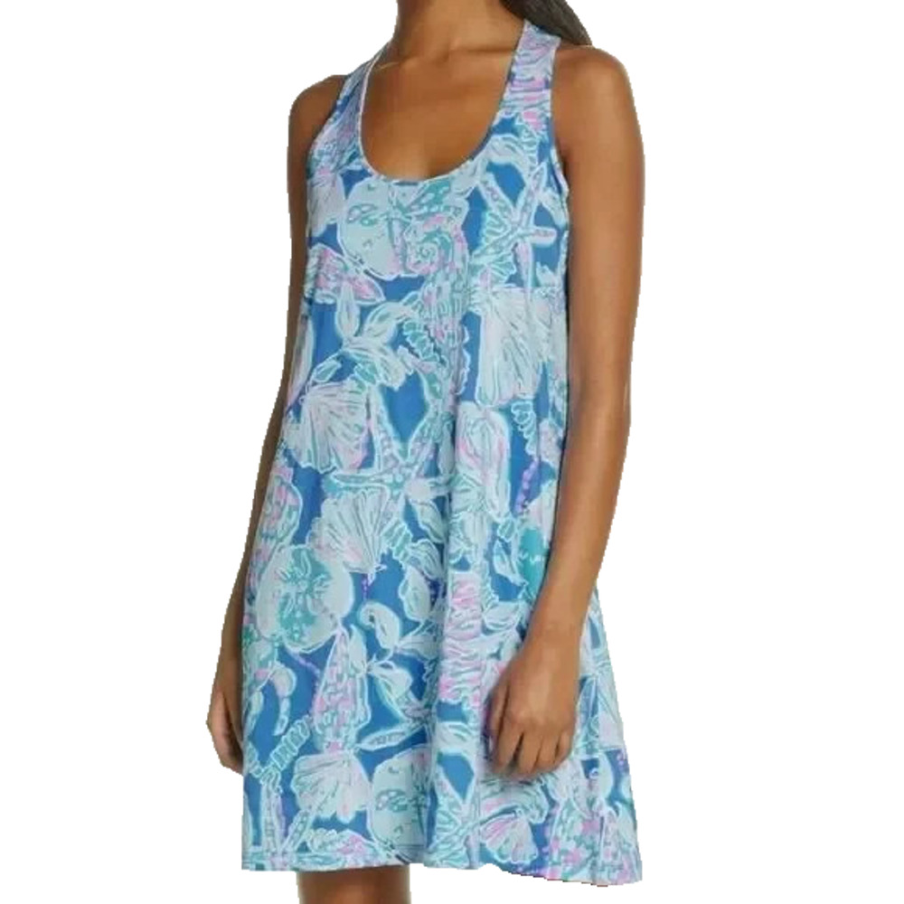 Lilly Pulitzer Melle Blue Haven Floral Dress Scoop Neck Sleeveless Cotton XS